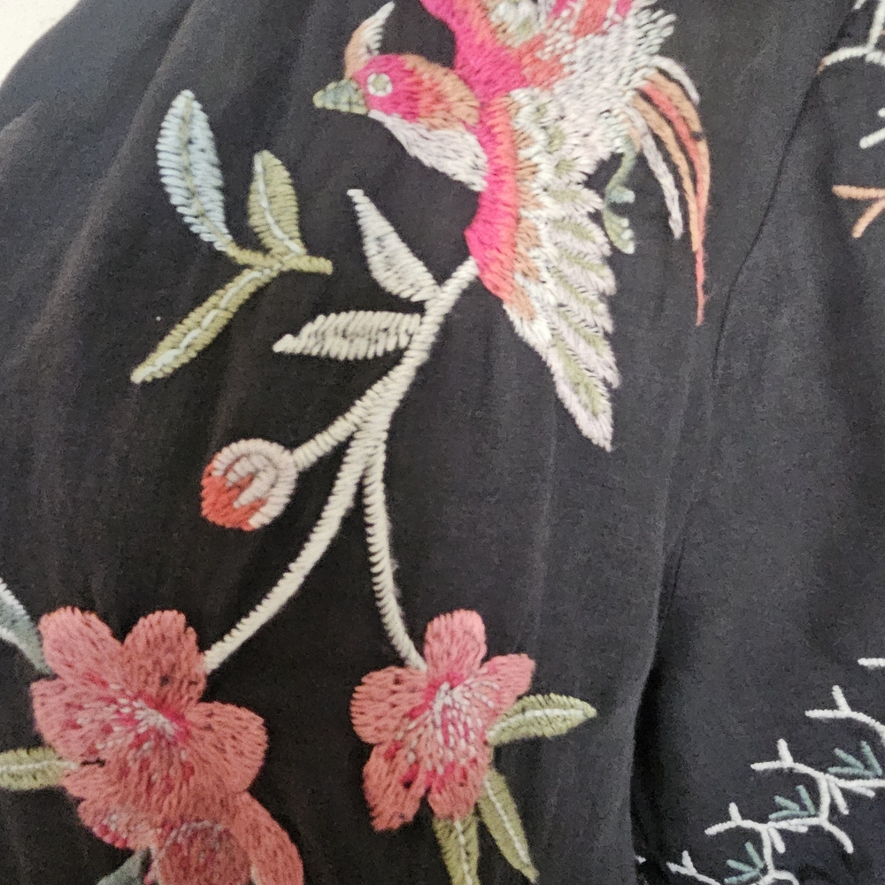 Johnny Was Black Midi Dress with Pink and White Floral Embroidery - Picture 5 of 10